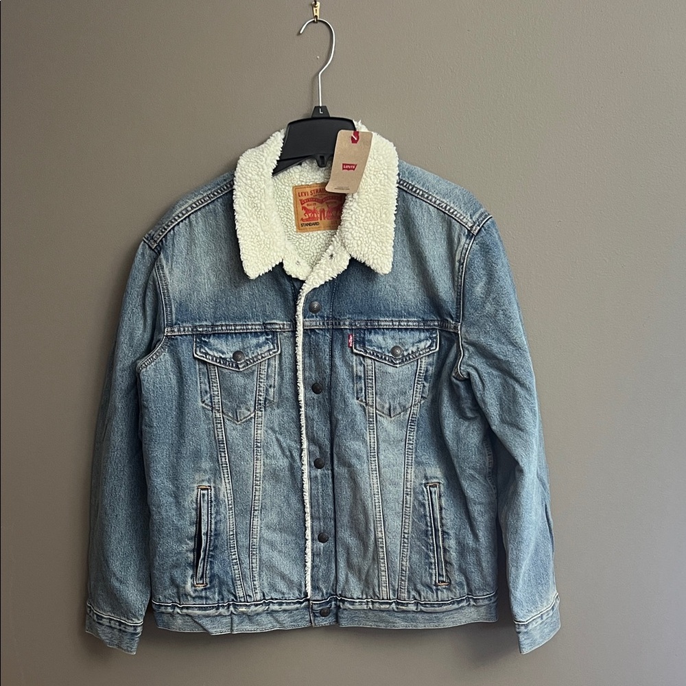 Levi's Light Blue Denim Jacket with White Sherpa Collar